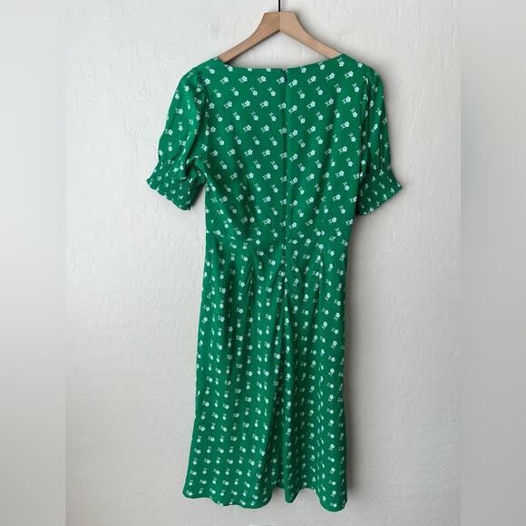 J Crew Puff-sleeve midi dress floral print green 4 NEW - Picture 5 of 11